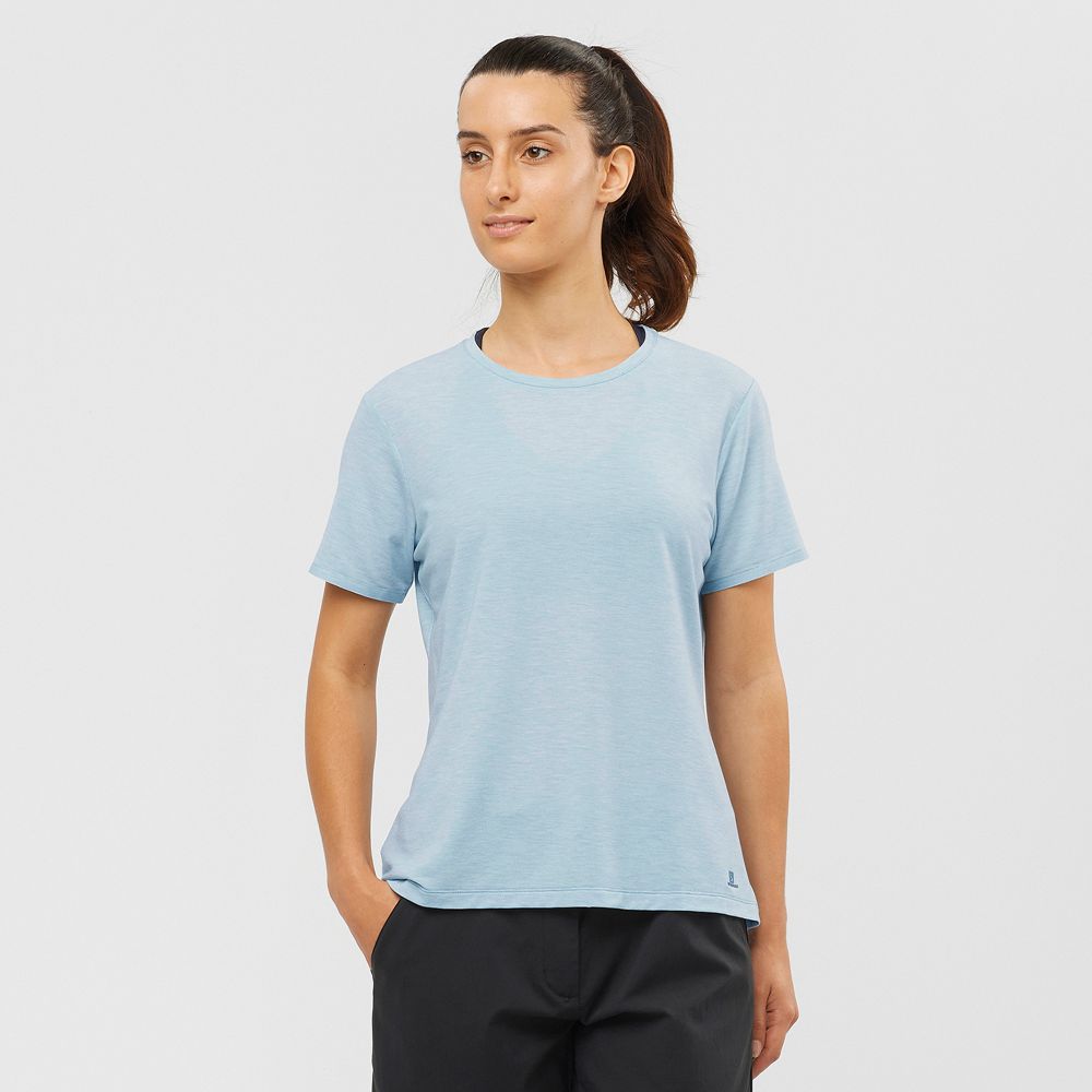 SALOMON ESSENTIAL TENCEL Philippines - Women's Tee Shirts - Ashley Blue | 492870-LGE